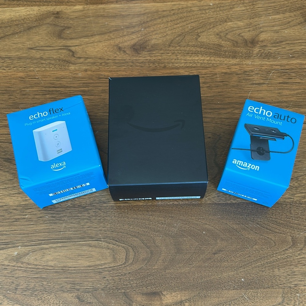 Amazon Echo Auto and air vent mount 
And Echo flex plug in smart speaker